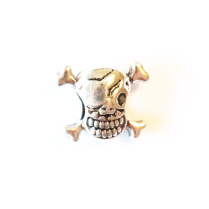 Berlock döskalle pirat, 14 x 8 mm, Antik silver, 1 st