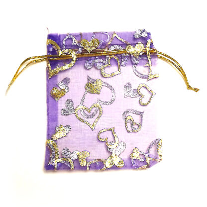 Organzapåse, 10 x 12 cm, Lila & Guld, 1 st
