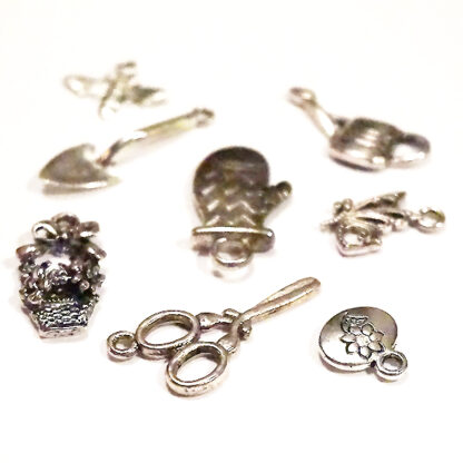 Hängen tema 'Trädgårdsredskap', 13 ~ 30 mm, Antik silver, 1 set - Bild 2