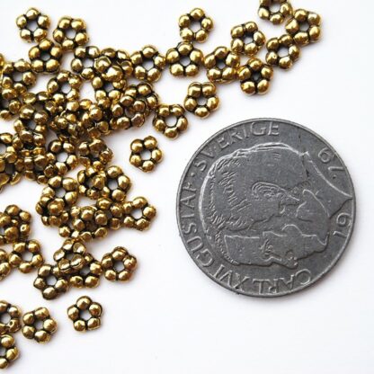 Mellandel mellan blomma, 5 mm, Antik guld, 25 st - Bild 2