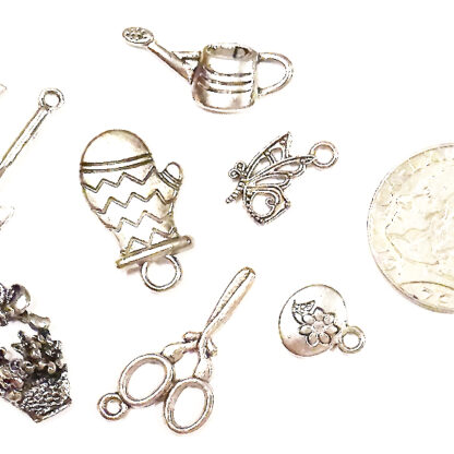 Hängen tema 'Trädgårdsredskap', 13 ~ 30 mm, Antik silver, 1 set - Bild 3